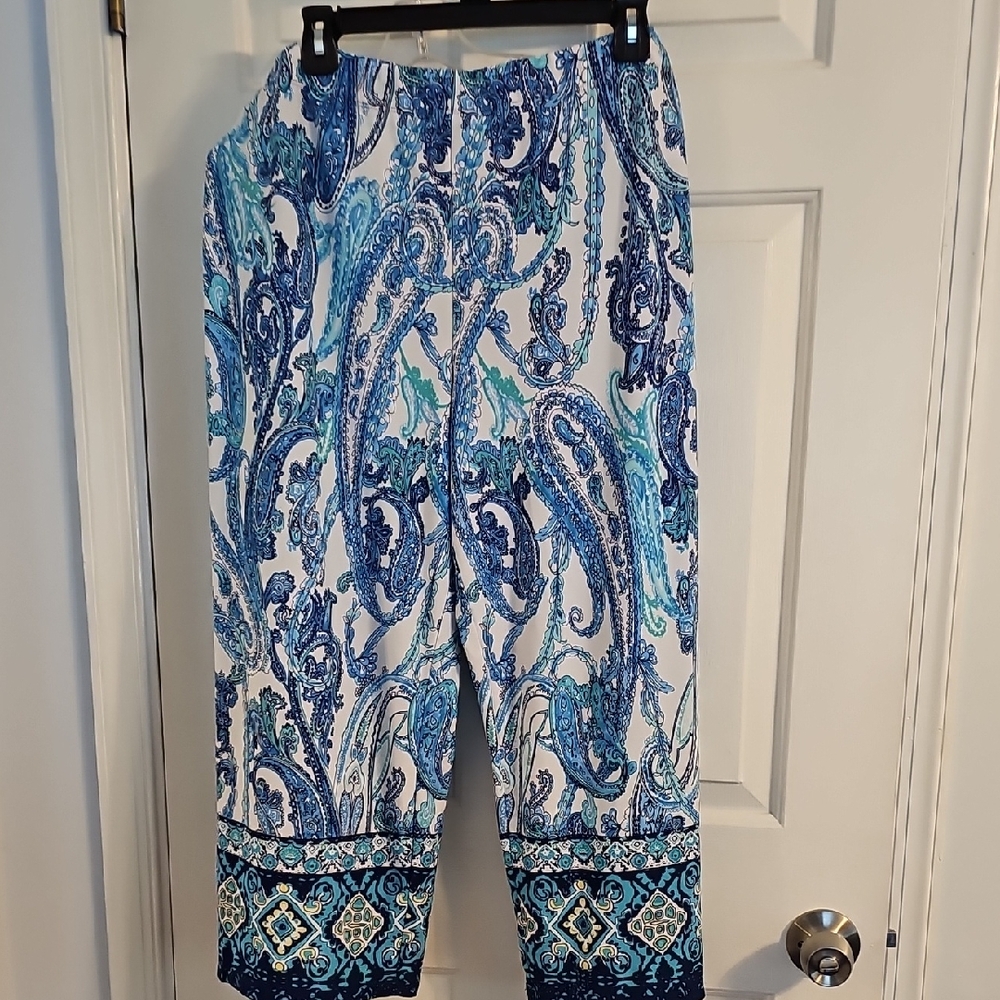 Susan Graver Blue and White Paisley Pants XLP